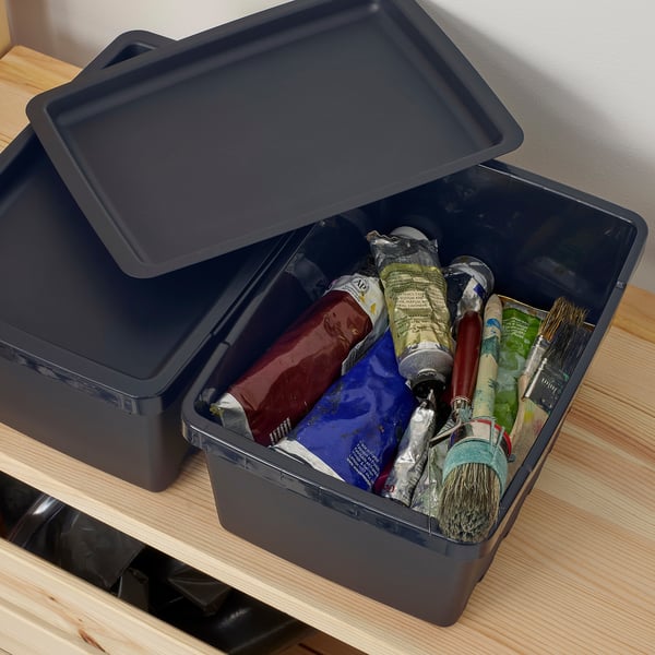 UPPSNOFSAD Boîte de rangement avec couvercle, noir, 9 ¾x6 ¾x4 ½ "/1 gallon