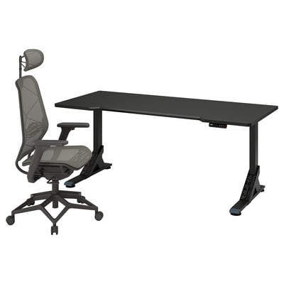 UPPSPEL / STYRSPEL Bureau et chaise de jeu, noir/gris, 70 7/8x31 1/2 "