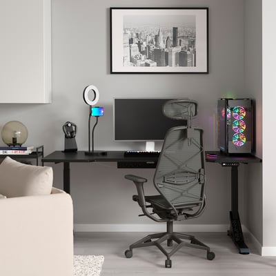 UPPSPEL / STYRSPEL Bureau et chaise de jeu, noir/gris, 70 7/8x31 1/2 "