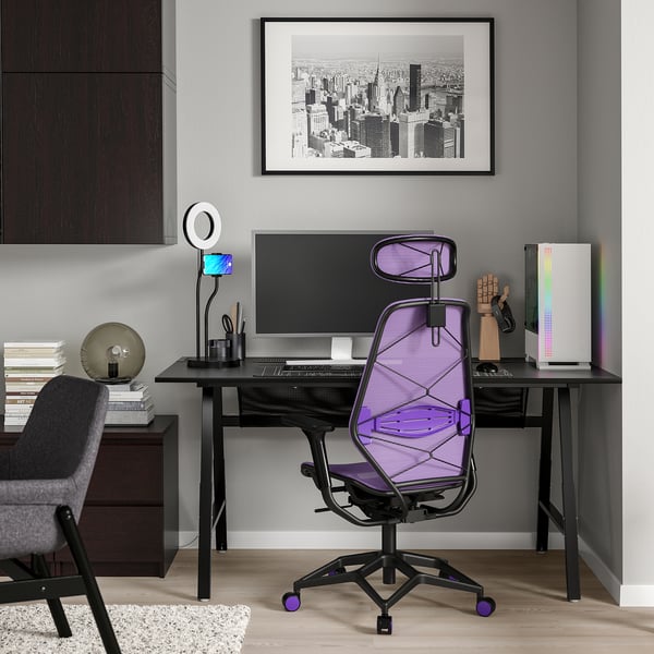 UTESPELARE / STYRSPEL Bureau et chaise de jeu, noir/violet