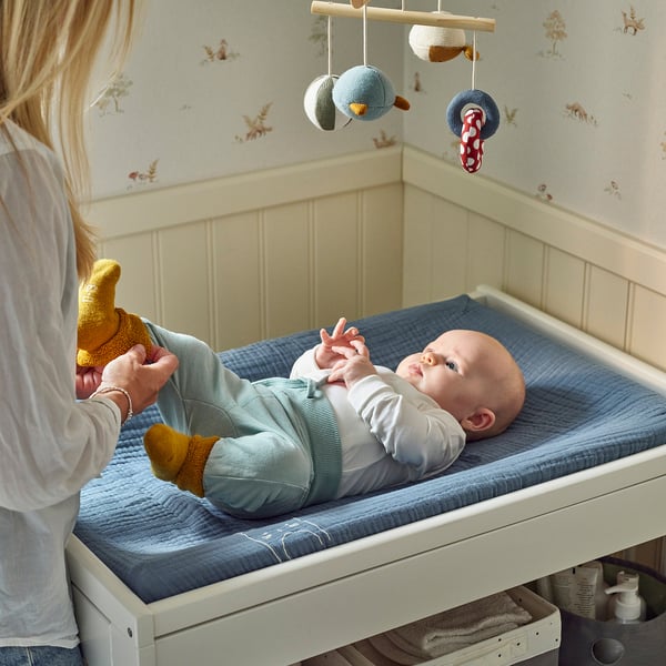 VÄDRA Protection pour matelas à langer, beige/bleu, 18 7/8x29 1/8 "