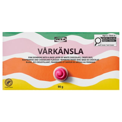 VÅRKÄNSLA Boîte de chocolats pralinés, pralines au chocolat blanc goût gâteau fromage aux framboises, 3 oz