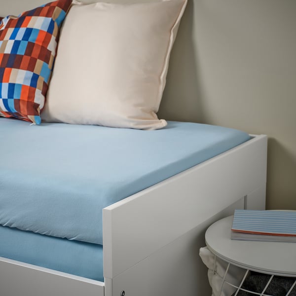VÅRVIAL Drap-housse pour lit d'appoint, bleu clair, 1 place