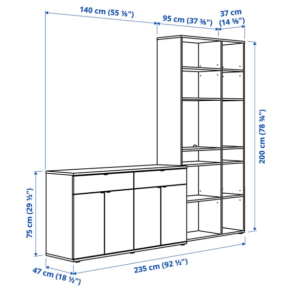 VIHALS Rangement, blanc, 92 1/2x18 1/2x78 3/4 "