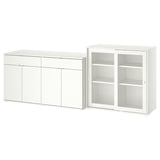VIHALS Rangement portes vitrées, blanc/verre clair, 92 1/2x18 1/2x35 3/8 "