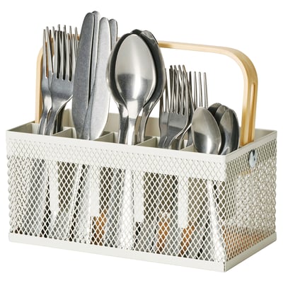 VIMPELFISK Couverts+range-couverts, 20 pièces, acier inox bambou/blanc cassé