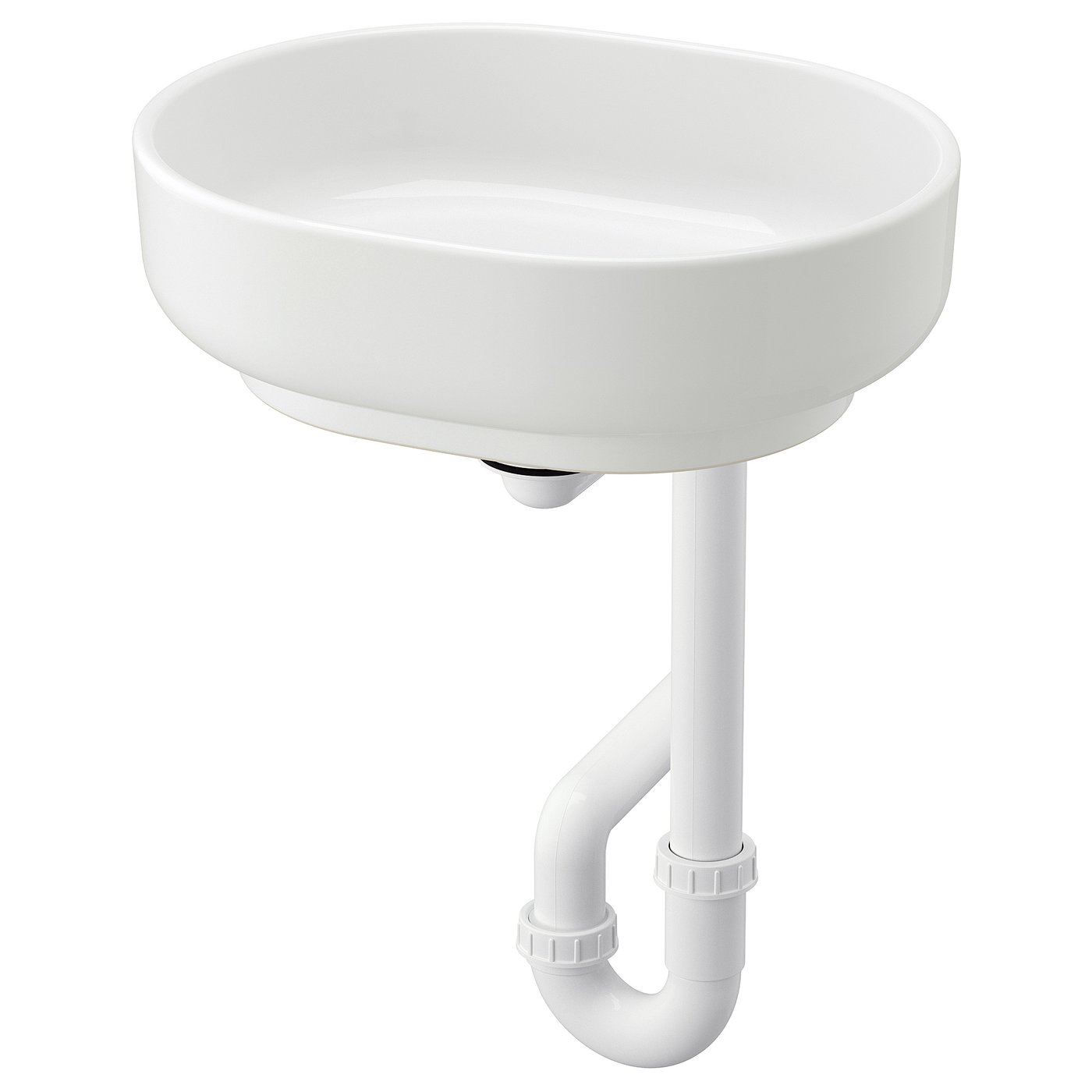 VINDELÄLVEN Lavabo intégré avec siphon, blanc, 15 3/8x12 1/4 "