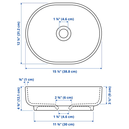 VINDELÄLVEN Lavabo intégré avec siphon, blanc, 15 3/8x12 1/4 "