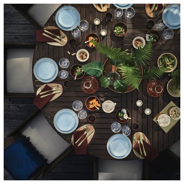 VITTSKÄR Table, plastique imitation rotin extérieur/gris foncé, 73 5/8 "