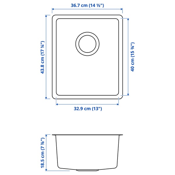 VRESJÖN Évier à encastrer, 1 bac, acier inox, 14 1/2x17 1/4 "