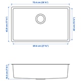 VRESJÖN Évier à encastrer, 1 bac, acier inox, 28 7/8x17 1/4 "