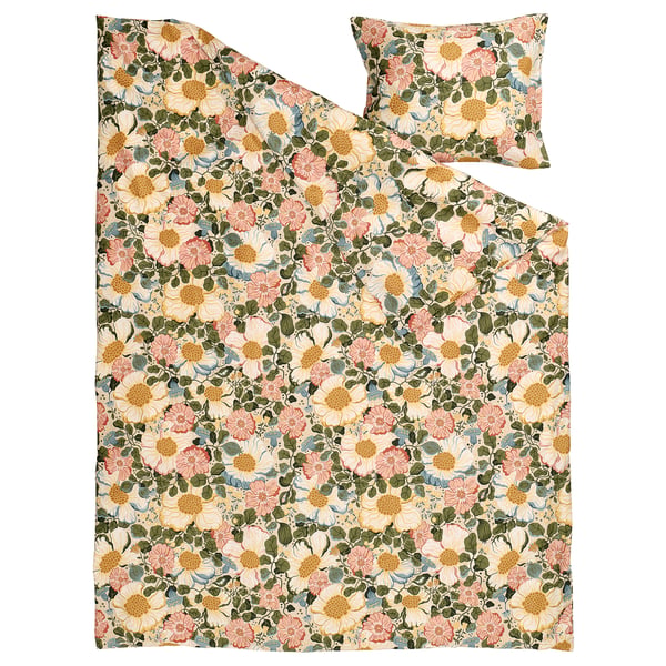 ARENBOK Bettwäsche-Set, 2-teilig, beige/Blumenmuster, 150x200/50x60 cm