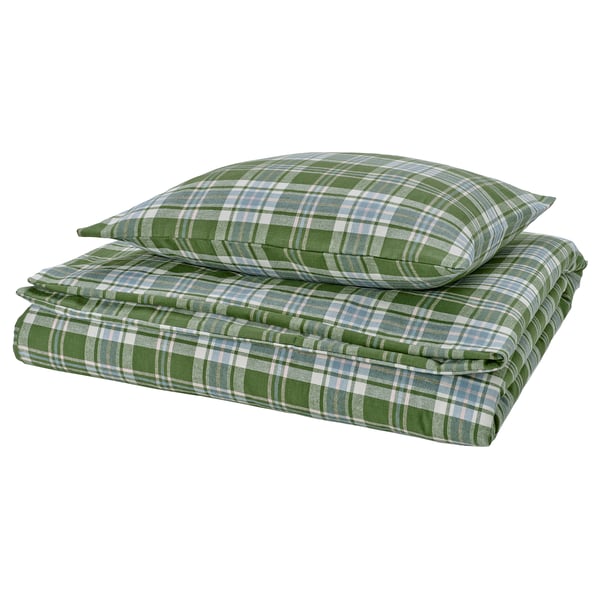 BANBJÖRNBÄR Bettwäsche-Set, 2-teilig, dunkelgrün/Karo, 150x200/50x60 cm