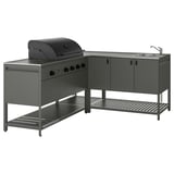 BÅTSKÄR Außenküche m Gasgrill+Spüleneinheit, dunkelgrau, 180x180 cm