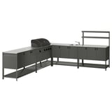 BÅTSKÄR Außenküche m Gasgrill+Spüleneinheit, dunkelgrau, 300x300 cm