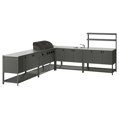 BÅTSKÄR Außenküche m Gasgrill+Spüleneinheit, dunkelgrau, 300x300 cm