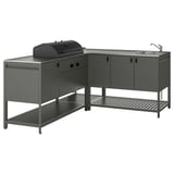 BÅTSKÄR Außenküche m Kohlegrill+Spüleneinh., dunkelgrau, 180x180 cm