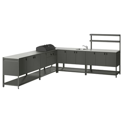 BÅTSKÄR Außenküche m Kohlegrill+Spüleneinh., dunkelgrau, 300x300 cm