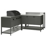 BÅTSKÄR Außenküche mit Gasgrill+Bartisch, dunkelgrau, 220x180 cm