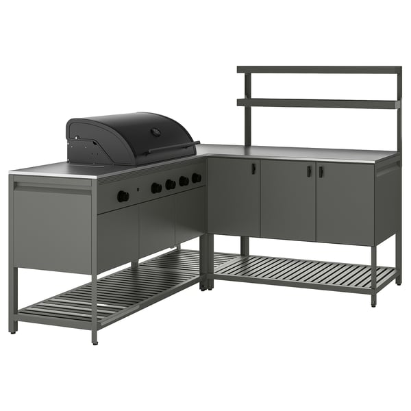BÅTSKÄR Außenküche mit Gasgrill, dunkelgrau, 180x180x152 cm