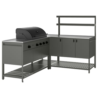 BÅTSKÄR Außenküche mit Gasgrill, dunkelgrau, 180x180x152 cm