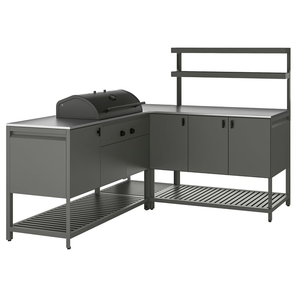 BÅTSKÄR Außenküche mit Kohlegrill, dunkelgrau, 180x180x152 cm