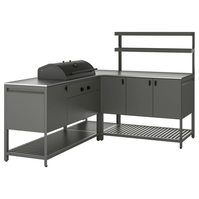 BÅTSKÄR Außenküche mit Kohlegrill, dunkelgrau, 180x180x152 cm