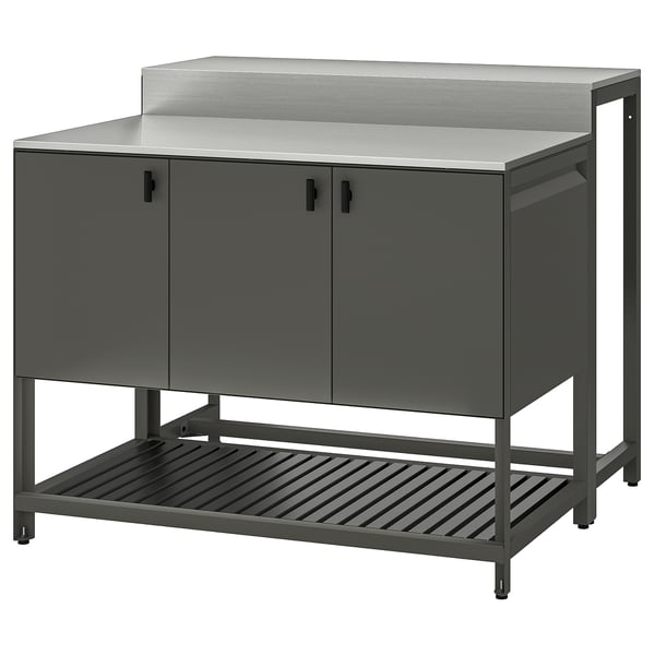 BÅTSKÄR Kücheninsel für draußen + Bartisch, dunkelgrau, 120x100 cm