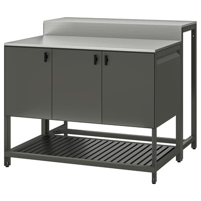 BÅTSKÄR Kücheninsel für draußen + Bartisch, dunkelgrau, 120x100 cm