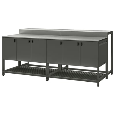 BÅTSKÄR Kücheninsel für draußen + Bartisch, dunkelgrau, 240x100 cm