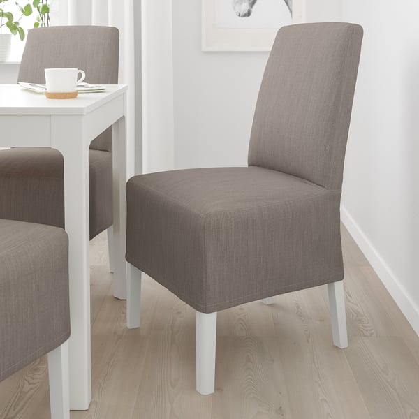 BERGMUND Stuhl mit halblangem Bezug, weiß/Nolhaga grau/beige