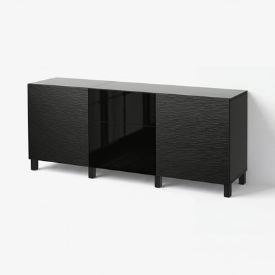 BESTÅ Aufbewahrung mit Schubladen, Laxviken schwarz/Selsviken Hochglanz schwarz, 180x42x74 cm