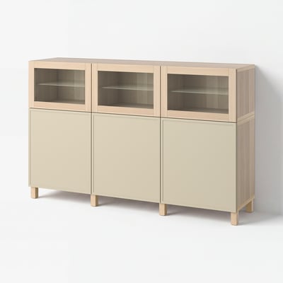 BESTÅ Aufbewahrung mit Türen, Eicheneff wlas/Krukmakare beige, 180x42x112 cm