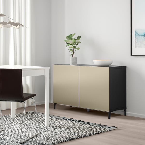 BESTÅ Aufbewahrung mit Türen, schwarzbraun/Riksviken/Nannarp hell bronzefarben, 120x42x74 cm