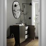 BESTÅ Aufbewahrung mit Türen, schwarzbraun/Riksviken/Nannarp hell bronzefarben, 120x42x74 cm
