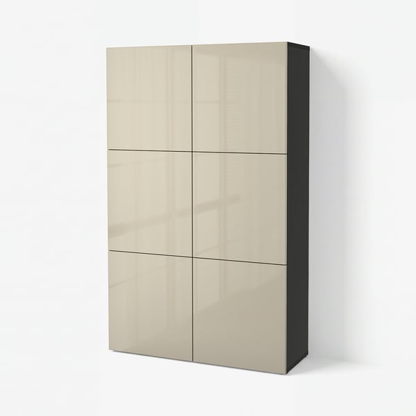 BESTÅ Aufbewahrung mit Türen, schwarzbraun/Selsviken Hochglanz beige, 120x42x193 cm