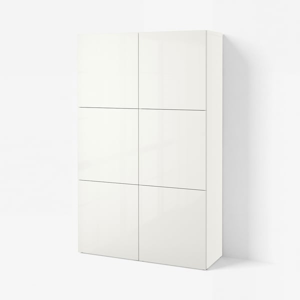 BESTÅ Aufbewahrung mit Türen, weiß/Selsviken Hochglanz/weiß, 120x42x193 cm
