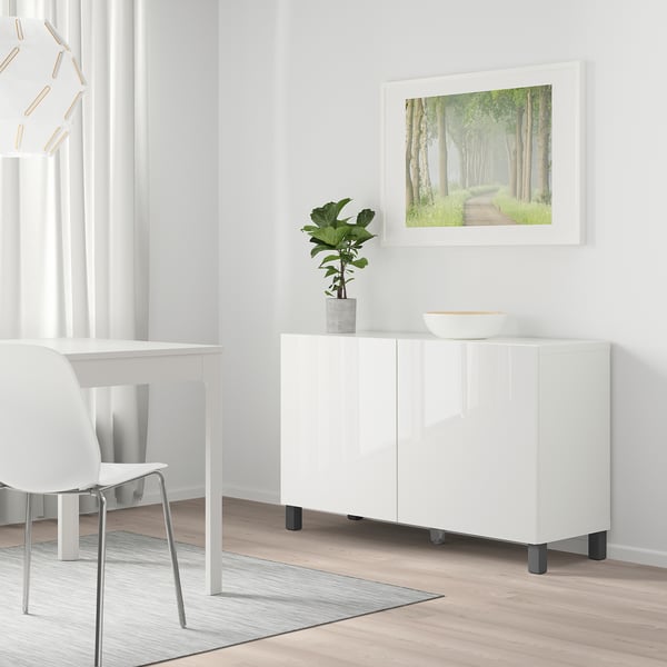 BESTÅ Aufbewahrung mit Türen, weiß/Selsviken/Stubbarp dunkelgrau, 120x40x74 cm