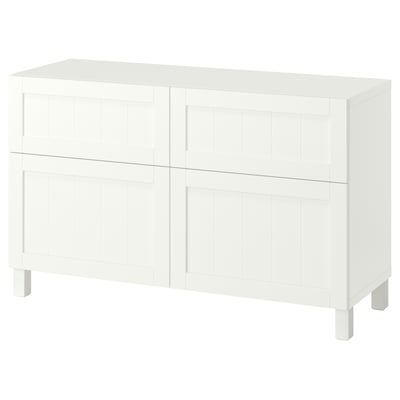 BESTÅ Aufbewkomb.+Türen/Schubladen, Pipmakare weiß/Stubbarp weiß, 120x42x74 cm