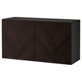 BESTÅ Regal mit Türen, schwarzbraun Hedeviken/dunkelbraun gebeiztes Eichenfurnier, 120x42x64 cm