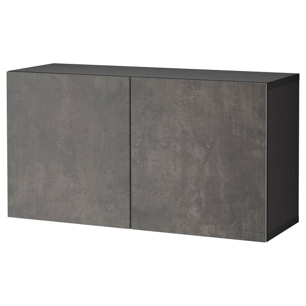 BESTÅ Regal mit Türen, schwarzbraun/Kallviken dunkelgrau, 120x42x64 cm