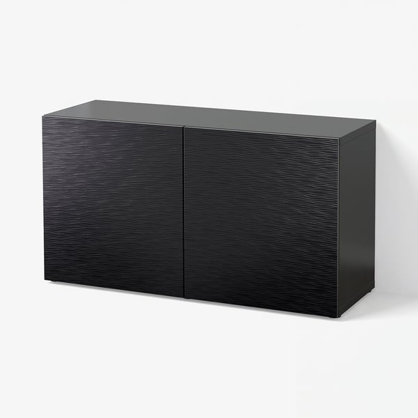 BESTÅ Regal mit Türen, schwarzbraun/Laxviken schwarz, 120x42x64 cm
