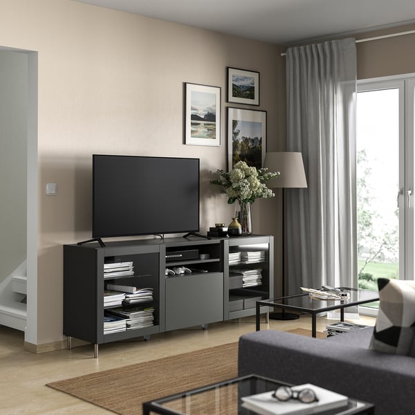 BESTÅ TV-Bank mit Schubladen, dunkelgrau Sindvik/Lappviken/Stubbarp dunkelgrau, 180x42x74 cm