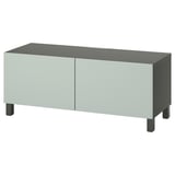 BESTÅ TV-Bank mit Türen, dunkelgrau/Hjortviken/Stubbarp blasses Graugrün, 120x42x48 cm