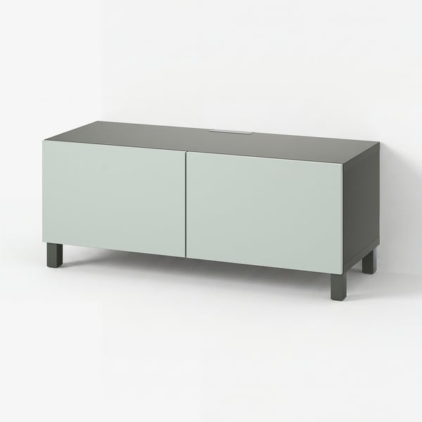 BESTÅ TV-Bank mit Türen, dunkelgrau/Hjortviken/Stubbarp blasses Graugrün, 120x42x48 cm