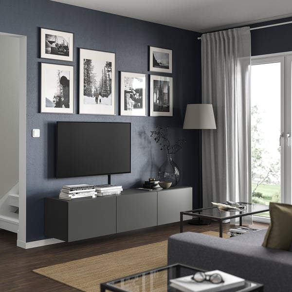 BESTÅ TV-Bank mit Türen, dunkelgrau/Lappviken dunkelgrau, 180x42x38 cm