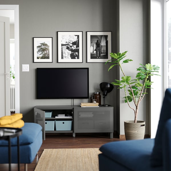 BESTÅ TV-Bank mit Türen, dunkelgrau/Mörtviken/Stubbarp dunkelgrau, 120x42x48 cm
