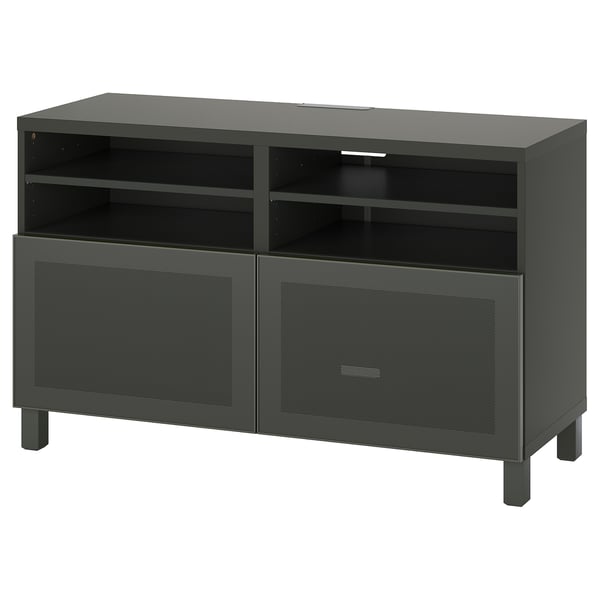 BESTÅ TV-Bank mit Türen, dunkelgrau/Mörtviken/Stubbarp grau, 120x42x74 cm