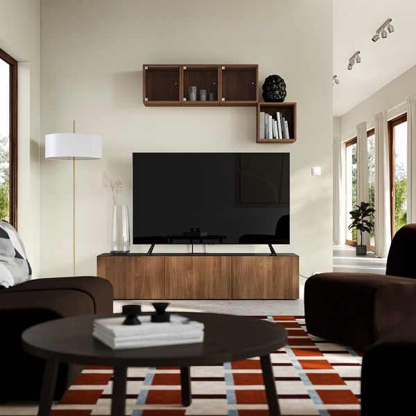 BESTÅ TV-Bank mit Türen, schwarzbraun/Lappviken Nussbaumnachbildung, 180x42x38 cm