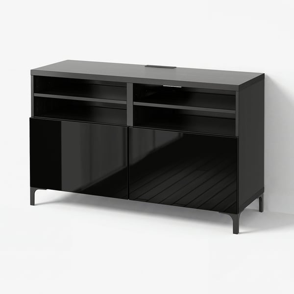 BESTÅ TV-Bank mit Türen, schwarzbraun/Selsviken/Nannarp Hochglanz schwarz, 120x42x74 cm